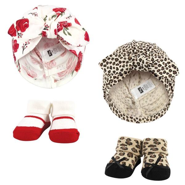 slide 1 of 1, Hudson Baby Infant Girl Turban and Socks Set, Red Rose Leopard, One Size - Red Rose Leopard Red Rose Leopard - One Size