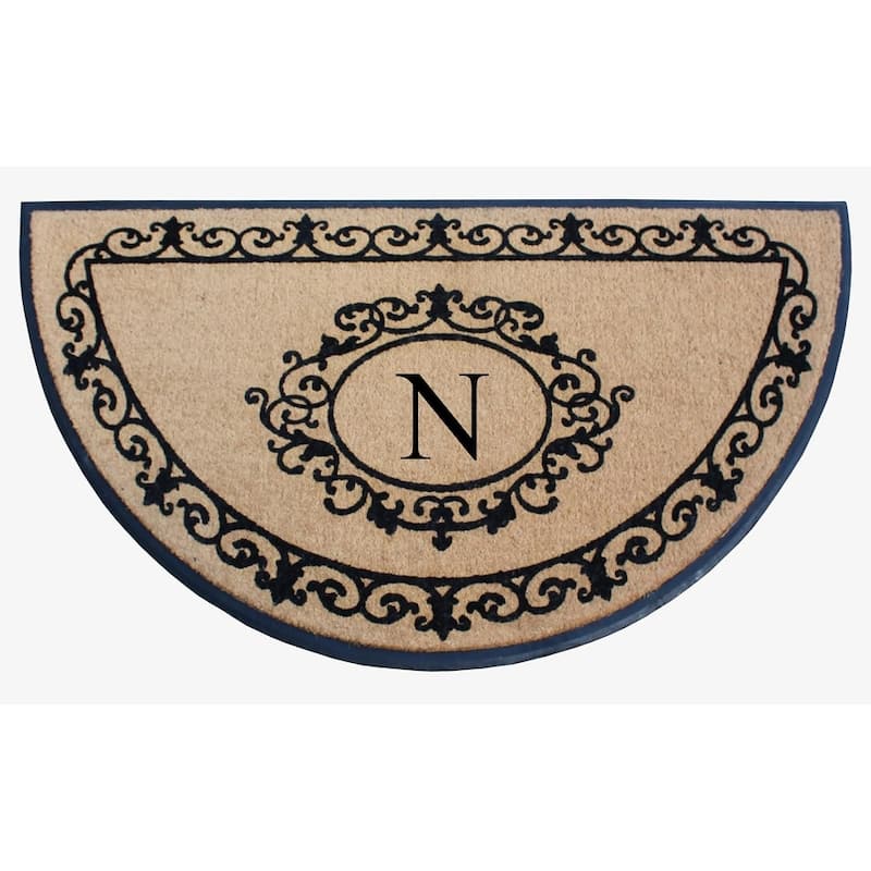A1HC Natural Coir & Rubber Hand Flocked Thick Durable Monogrammed Doormats, 36" x 72" - Beige Floral - N