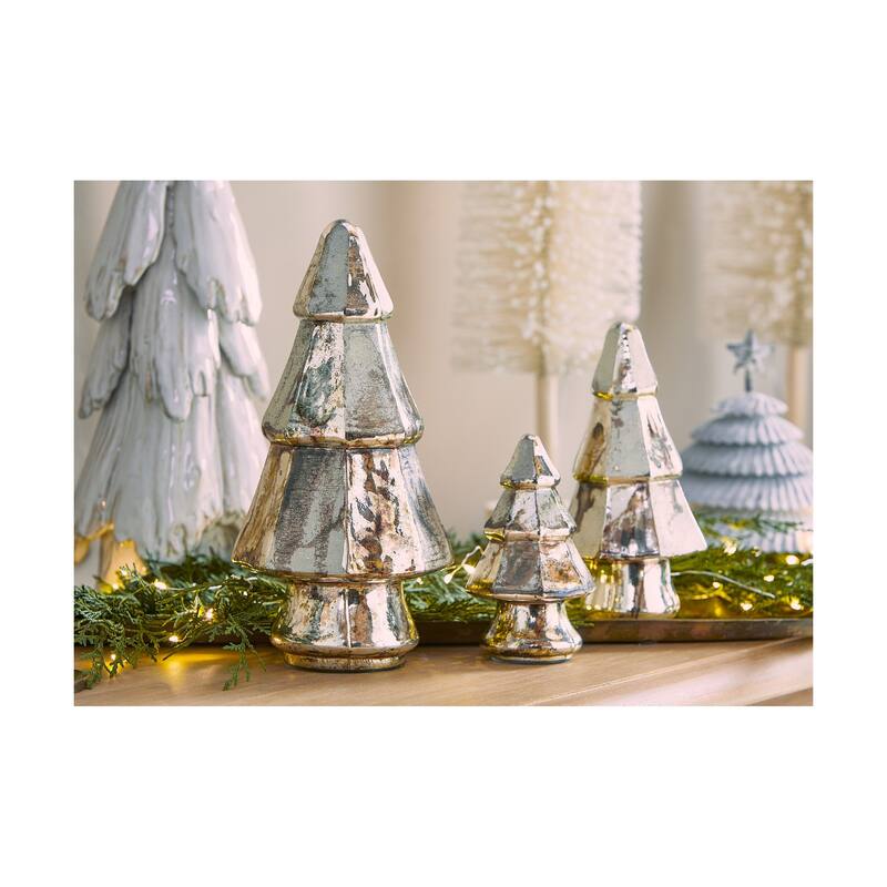 Small Antique Gold Lustre Glass Tree Decor - Holiday Decorative Figurine, 4.75" H x 3" Dia, Perfect for Christmas Decor