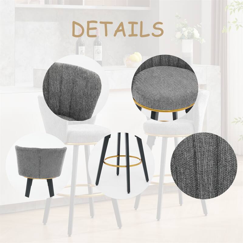 360° Swivel Upholstered Barstools with Backs and Metal Legs,Counter Height Bar Stools Set of 2.
