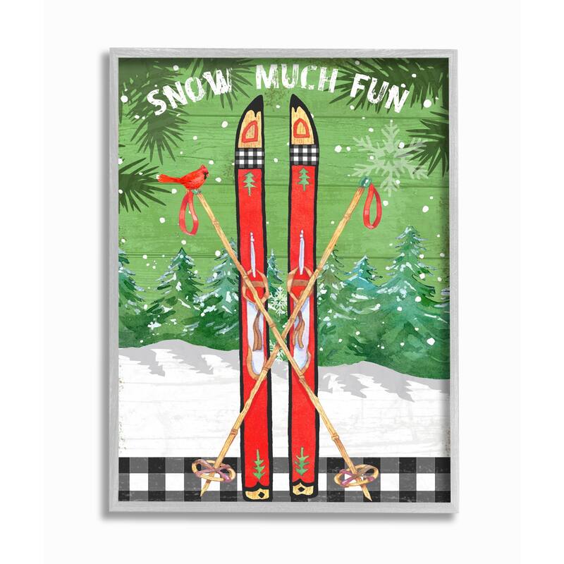 Stupell Traditional 'Snow Much Fun' Winter Season Ski Sign Framed Wall Art - Green