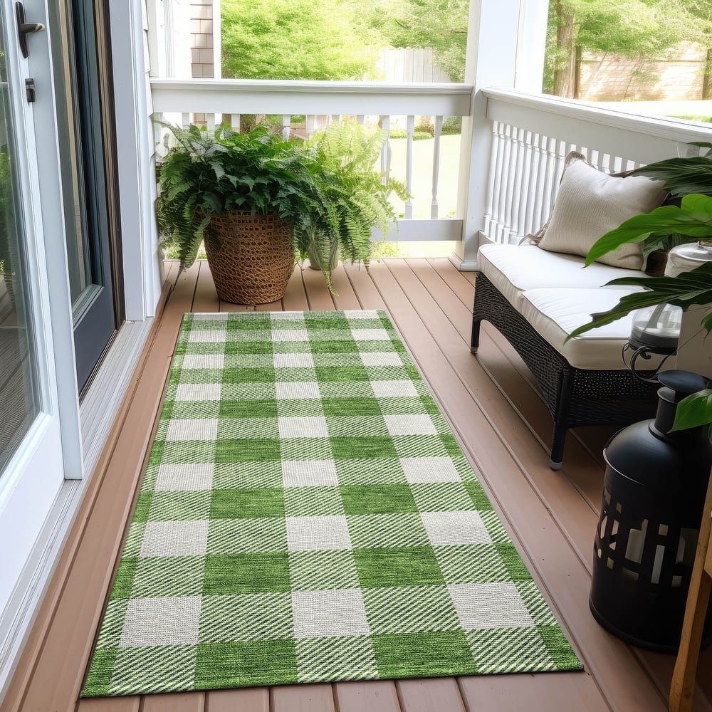 Machine Washable Indoor/ Outdoor Chantille Plaid Rug