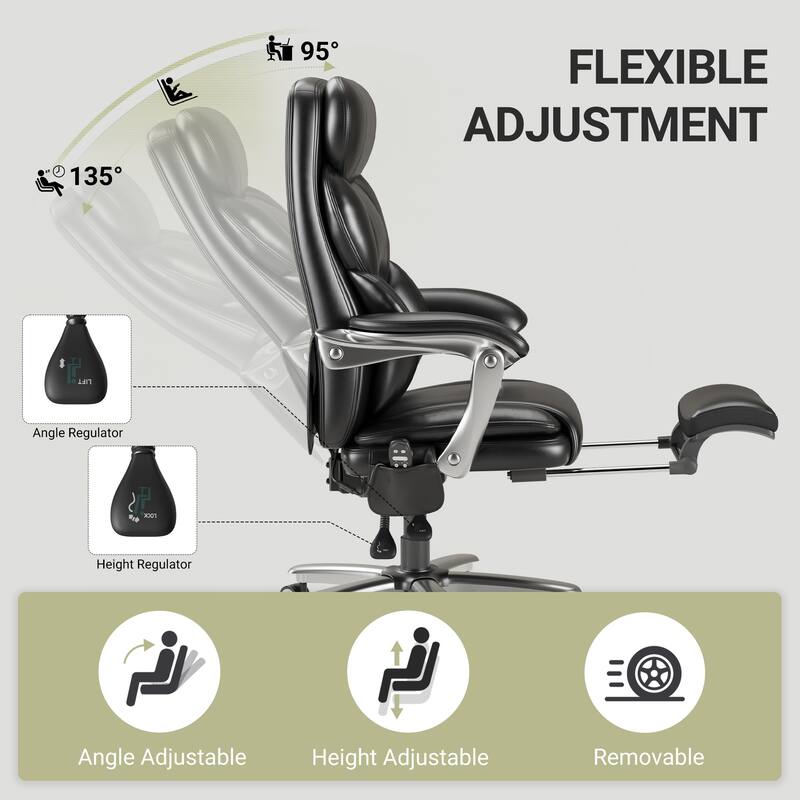Executive Office Chair with Massage, Heat and Reclining Footrest - Wide Ergonomic Swivel Chair