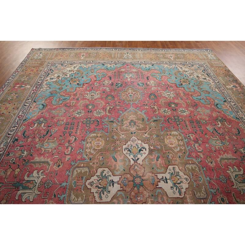 Pink Tabriz Persian Vintage Area Rug Handmade Wool Carpet - 9'11" x 13'4"