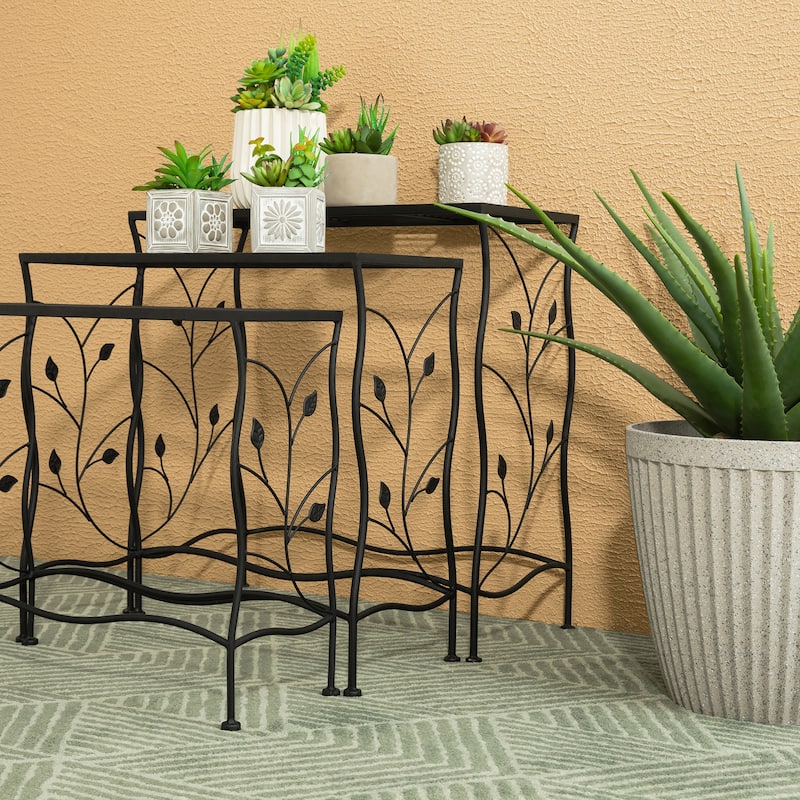 Glitzhome Set of 3 Large-capacity Multifunctional Metal Planter Stands Nesting Side Tables Bakers Racks