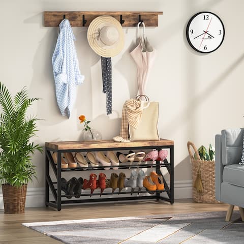 Shoe Bench and Coat Rack Set, Entryway Shoe Storage Rack, Hall Tree for Living Room