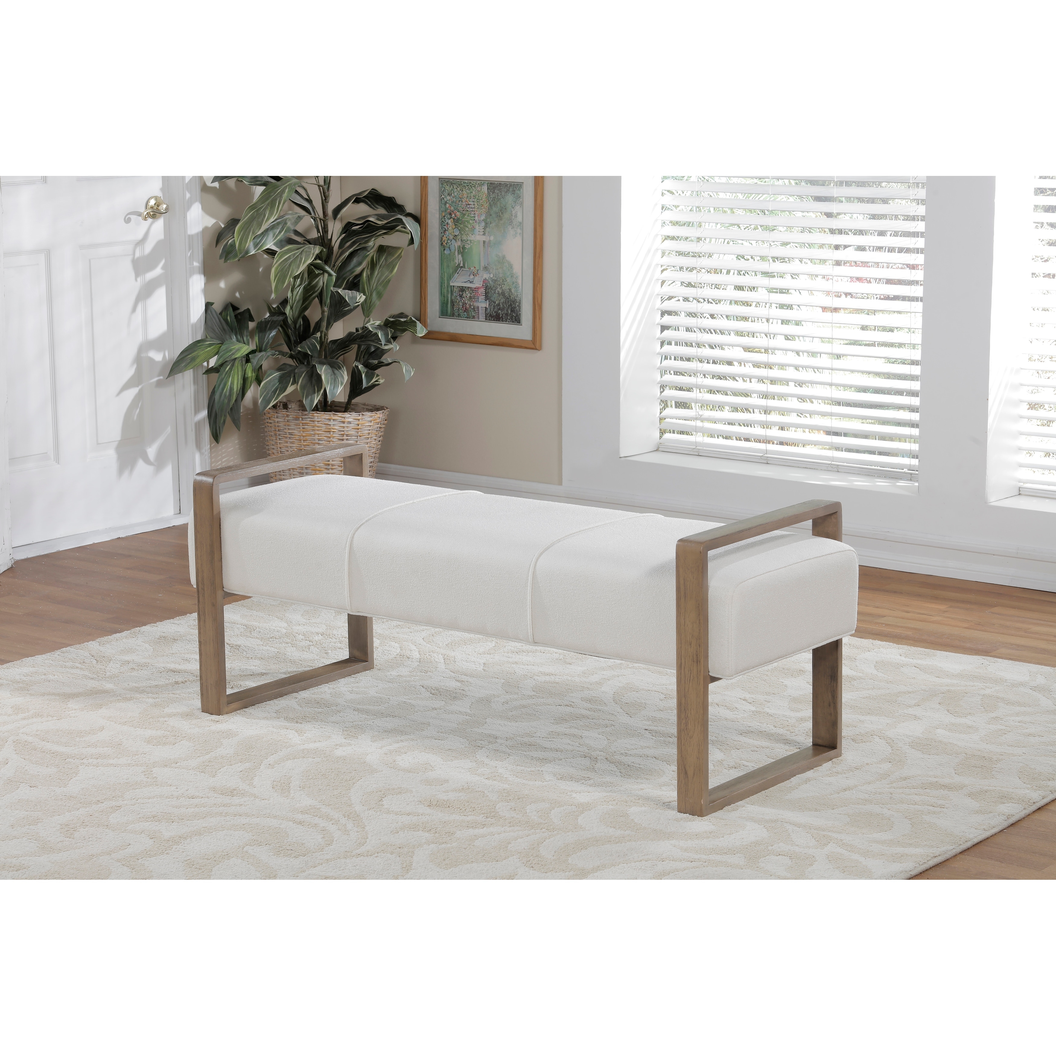 〆1/31 WHITE_WOOD_BENCH #1 NovaSolo White Bench with Cushion | Solid Mahogany | Handwoven
