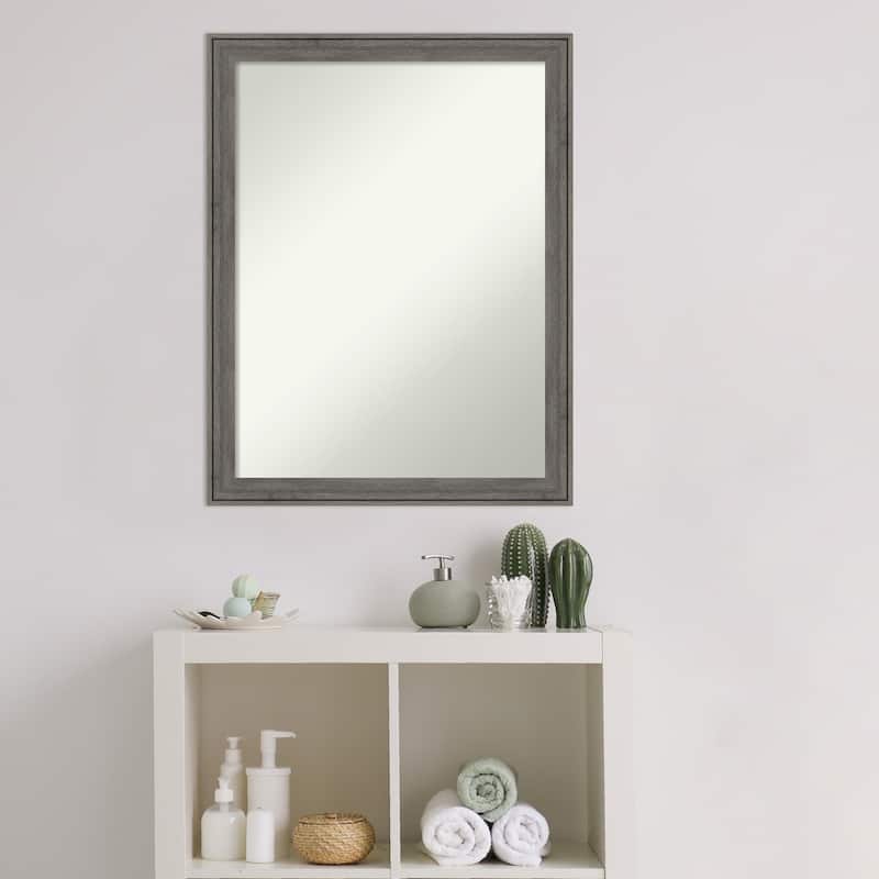 Non-Beveled Wood Bathroom Wall Mirror - Regis Barnwood Grey Narrow Frame