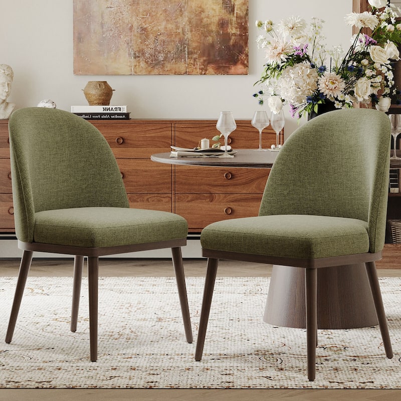 Upholstered Fabric Dining Chairs with Curved Backrest