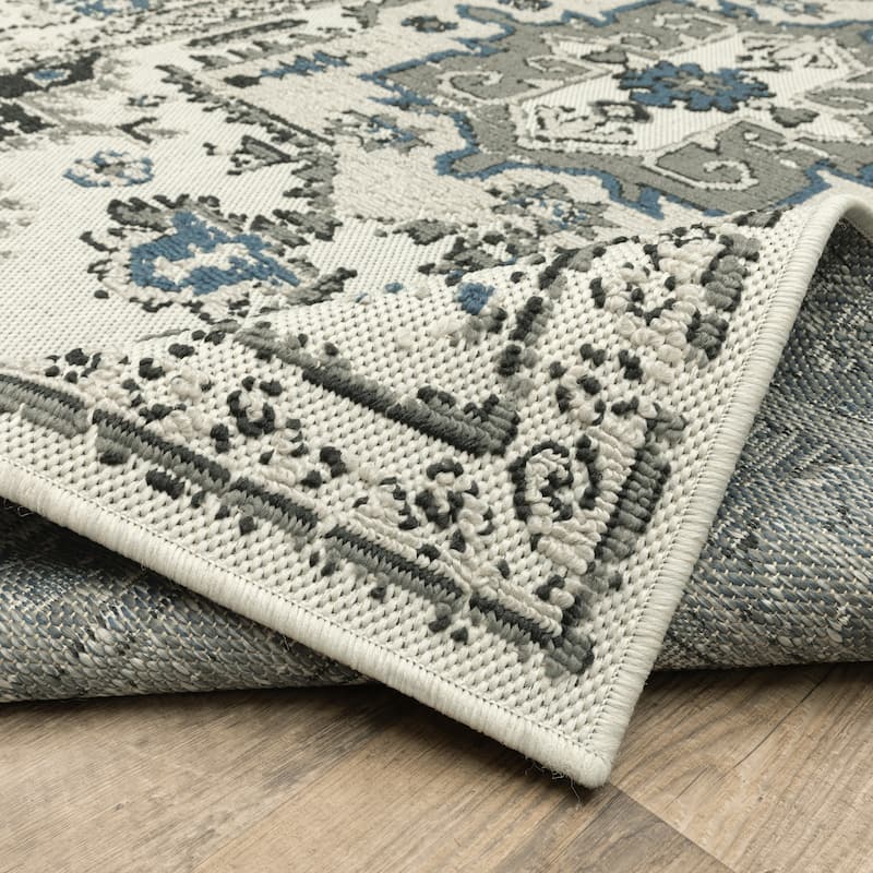Vista Home Talcot Vintage Traditional Grey/ Teal Indoor-Outdoor Area Rug