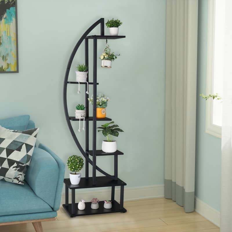 6th Floor Half Moon Ironwood Plant Stand Flower Pot Stand
