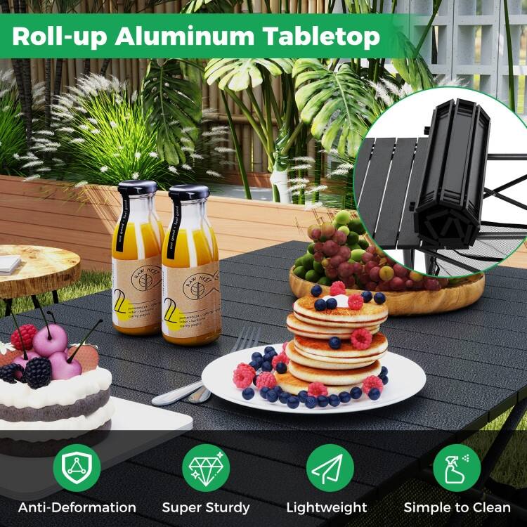 Aluminum Patio Folding Camping Table with Bag and Mesh Basket - 47" x 22" x 27" (L x W x H)