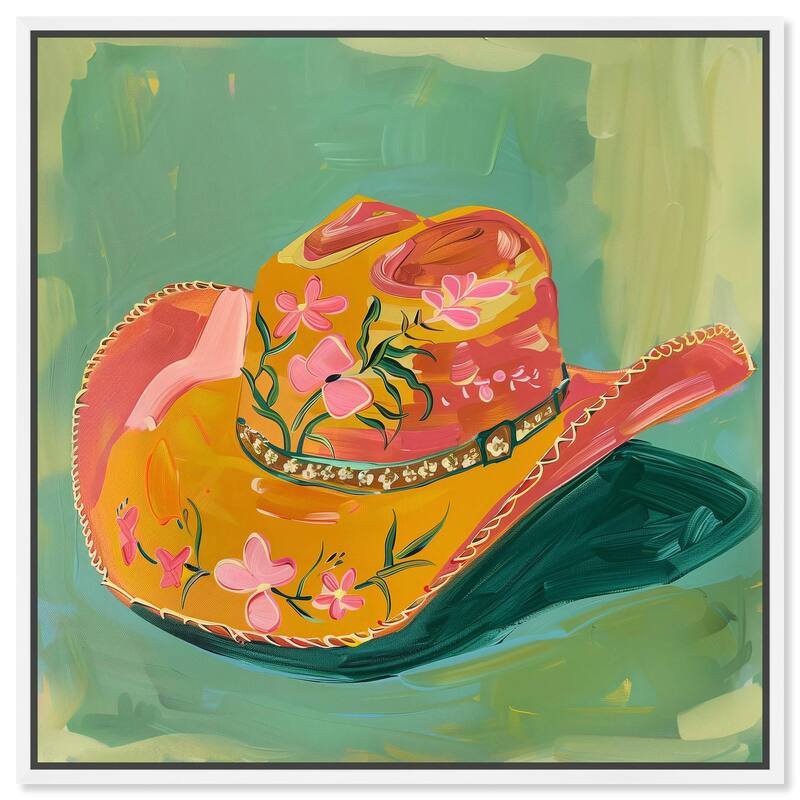 Wildflower Cowboy Hat Canvas by Art Remedy - White - 12" x 12"