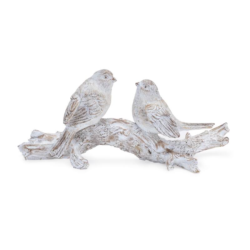 Birds on Branch Decoration - 9.5" - White and Brown