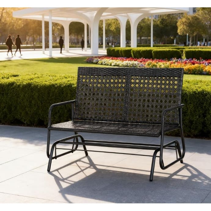 GDFStudio - Adrian Handwoven Outdoor Wicker Glider Bench Smooth Rocking Loveseat