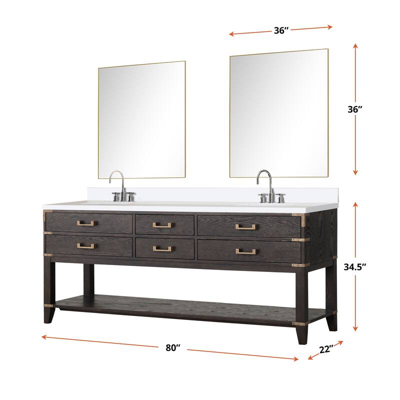 Norwalk 60 in W x 22 in D Black Oak Double Bath Vanity and White Quartz Top