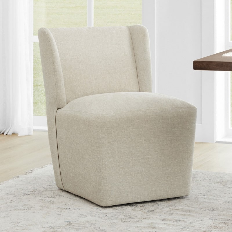 Spruce & Spring Iris Modern Upholstered Fabric Dining Chair with Casters - Single - Linen