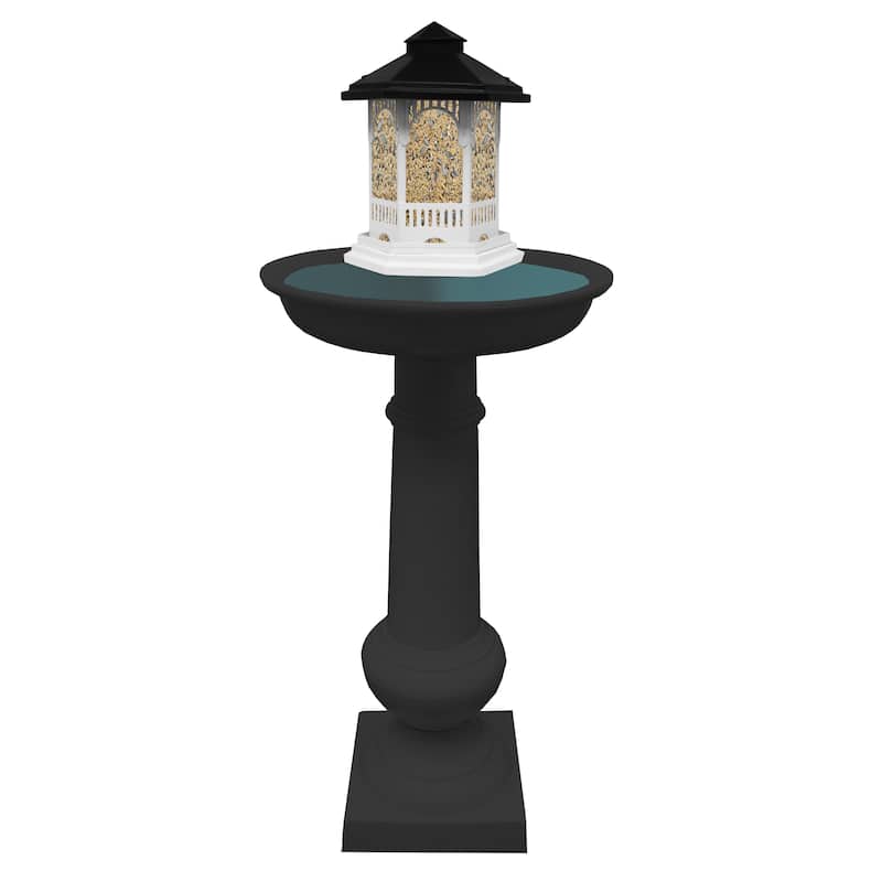 Modern Round Cast Aluminum Metal 40-in Bird Bath and Bird Feeder Combo - Black