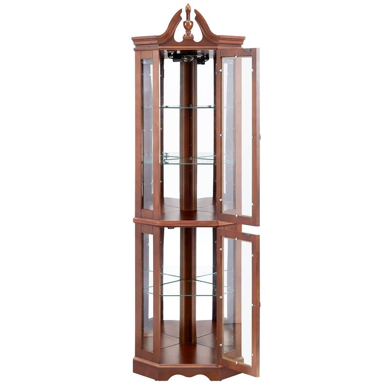 Corner Curio Display Cabinet with Tempered Glass Shelves (Bulb Not Included)