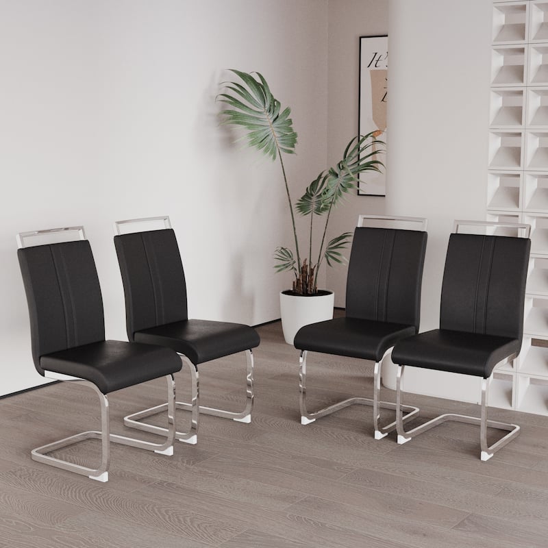 Modern Style Faux Leather High Back Dining Chairs Set of 4 with Metal Legs for Dining Room
