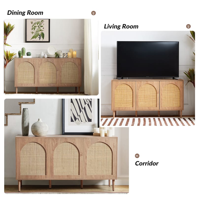 Ulysses Farmhouse Storage Rattan Sideboard with Adjustable Shelves by HULALA HOME