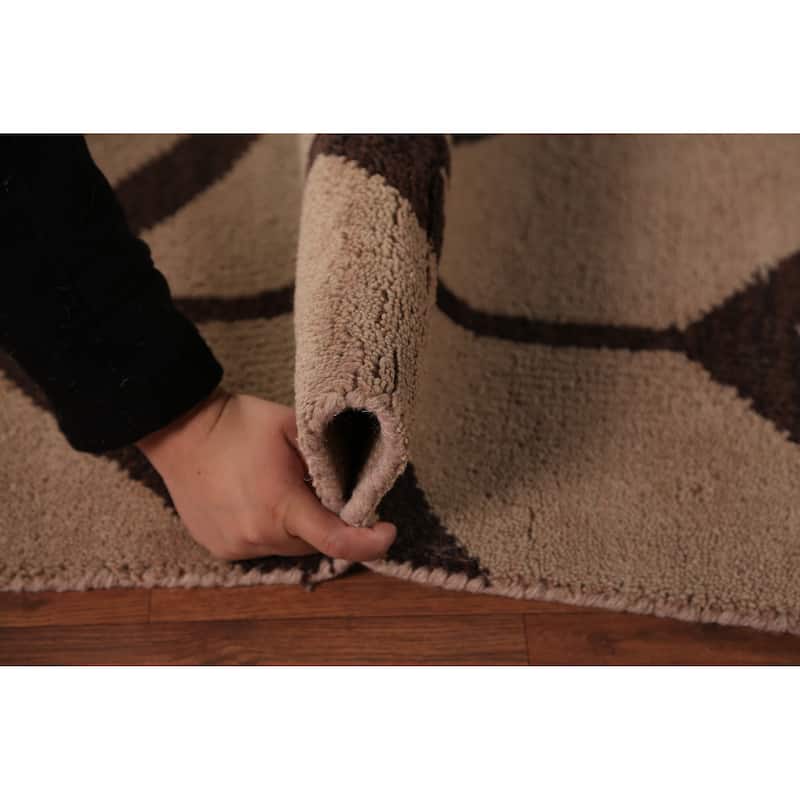 Hand Knotted Oriental 100% Wool Carpet Modern All-Over Beige & Ivories Moroccan Area Rug - 9' 10'' X 7' 11''