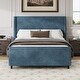 preview thumbnail 1 of 17, King Size Corduroy Upholstered Bed Frame with Vertical Stripe Wingback - Taupe Finish. King - Blue