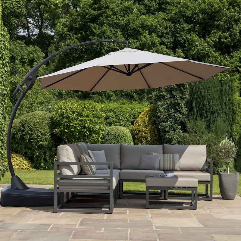 Clihome Aluminum Curved Cantilever Patio Umbrella with Base - 11ft Beige