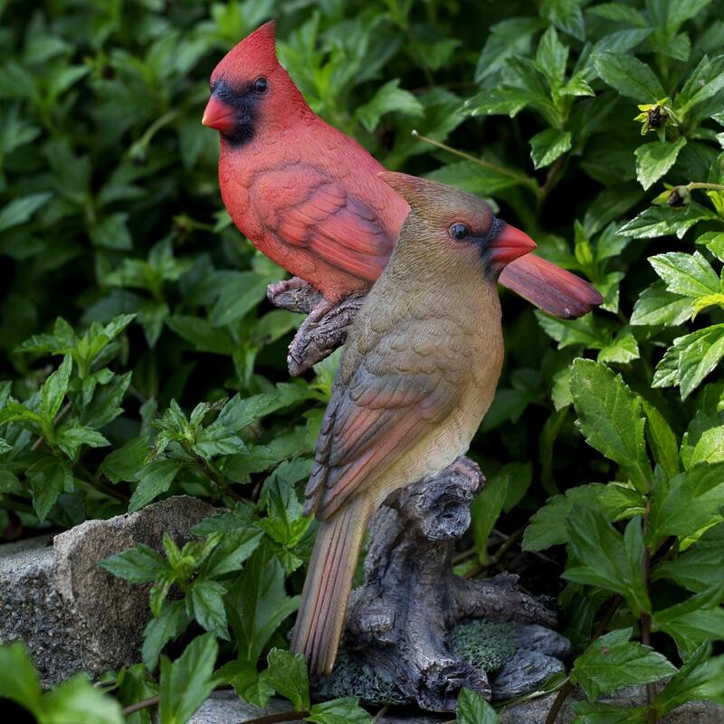 Two Cardinals Perched on Branch Garden Outdoor Statue - 8.75"