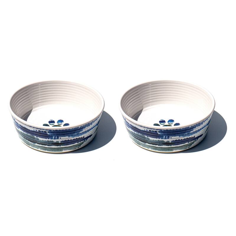 Abode Homewares Tie Dye Paw Print Melamine Pet Bowl - Medium - 4 Cups - Blue - Set of 2 - Blue