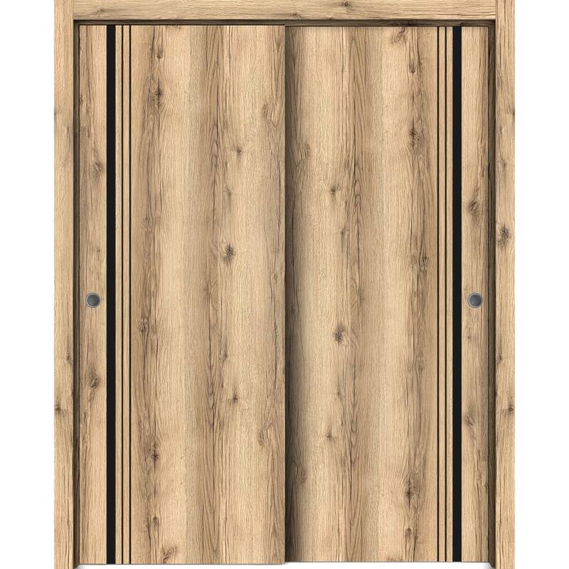 Bypass Doors 36 x 80 Planum 0011 Oak with Sturdy Rails - Brown - 48" x 80" ( 2* 24x80)