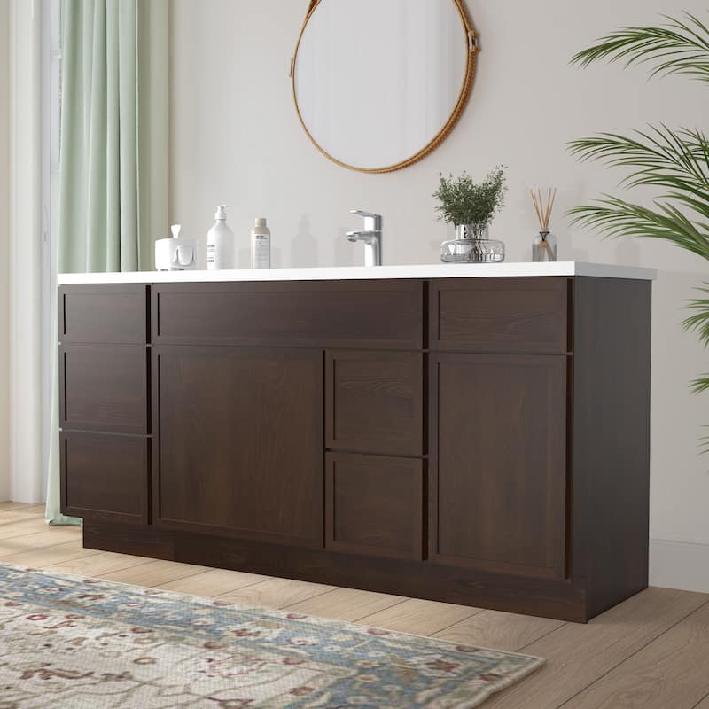 Vanity Art 66" Birch Freestanding Bathroom Vanity Cabinet without Top