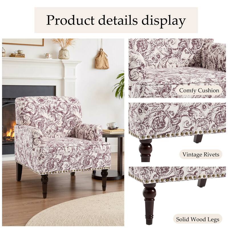 2 Set Upholstered Accent Chairs Nailhead Trim Armchairs