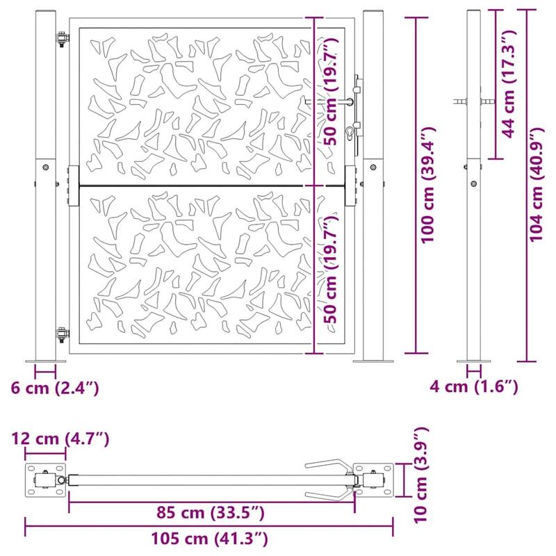 vidaXL Garden Gate 39.4x68.9" Corten Steel Grass Design - 43.3 x 70.9"