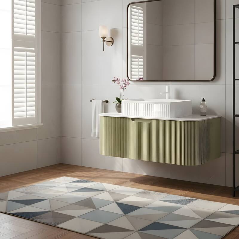 Wall Mounted Bathroom Vanity with White Rectangular Ceramic Basin