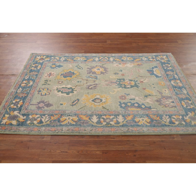 Sage Green Oushak Oriental Accent Rug Handmade Wool Carpet - 4'1" x 6'0"