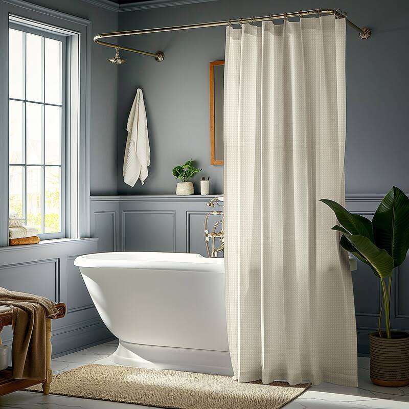 Exclusive Fabrics Modern Waffle Heavyweight Shower Curtains with Hooks Included, 71 Inches Long (1 Panel)