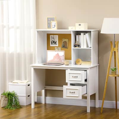 HOMCOM Home Office Desk with Storage & Corkboard