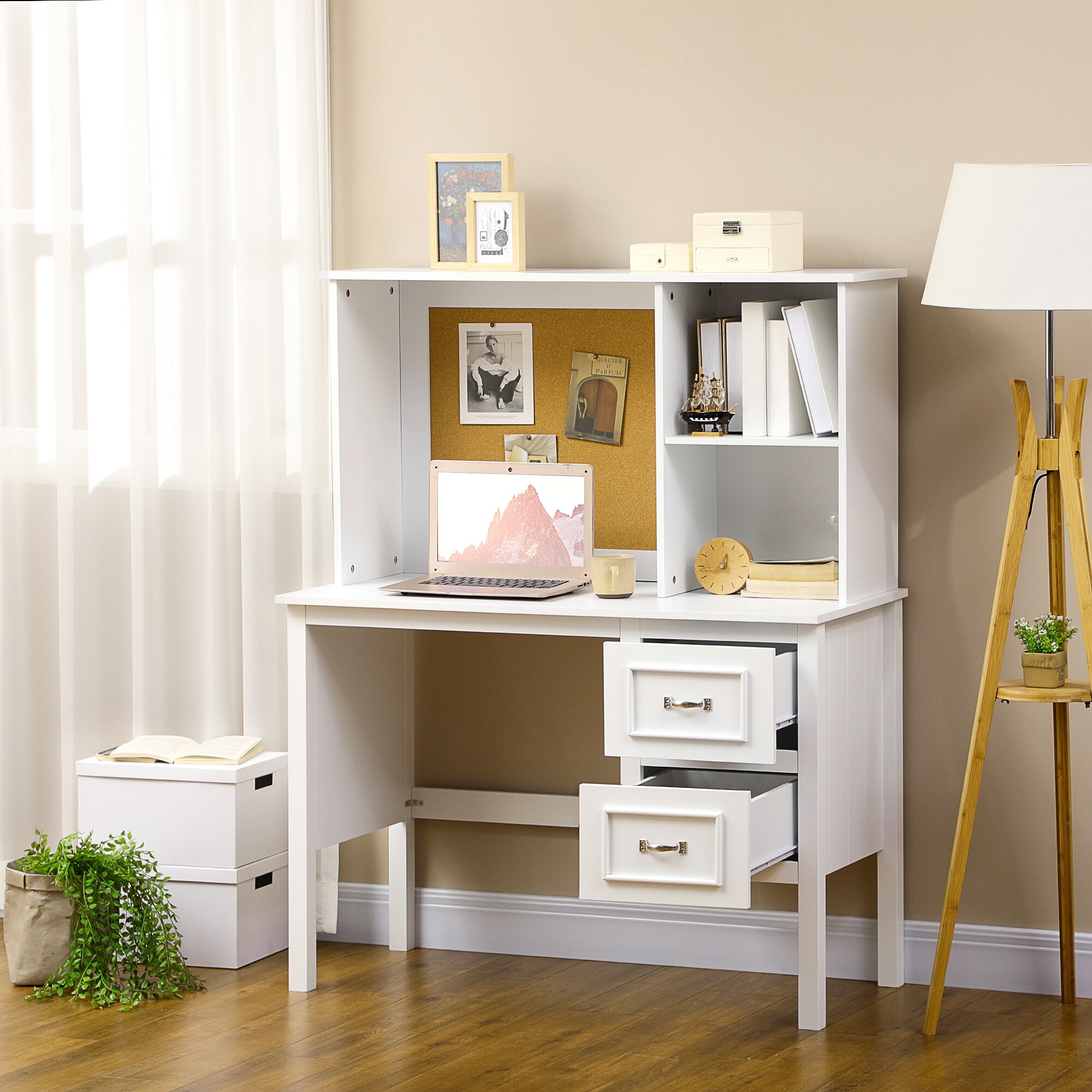 Desk hutch with online cork board