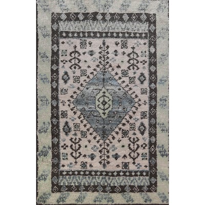 Geometric Plush Moroccan Shaggy Rug Hand-Knotted Wool Carpet - 4'11" x 8'3"