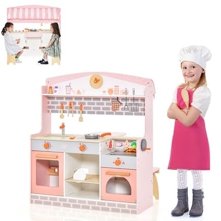2 in 1 Kids Play Kitchen & Restaurant Double-Sided Pretend Playset