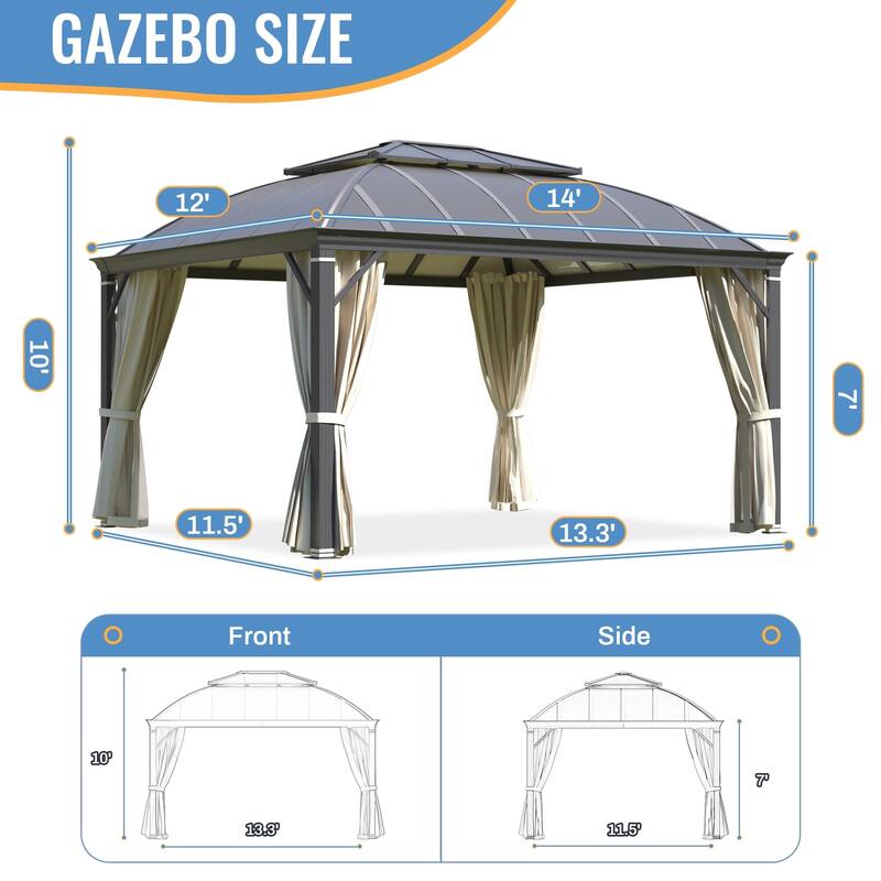 Waterproof Aluminum Gazebo w/ Double Roof & Netting - Patio, Garden Pergola