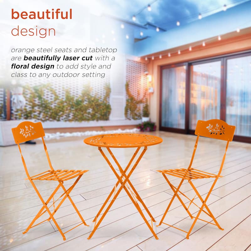 Alpine Corporation Indoor/Outdoor 3-Piece Bistro Set Folding Table and Chairs Patio Seating