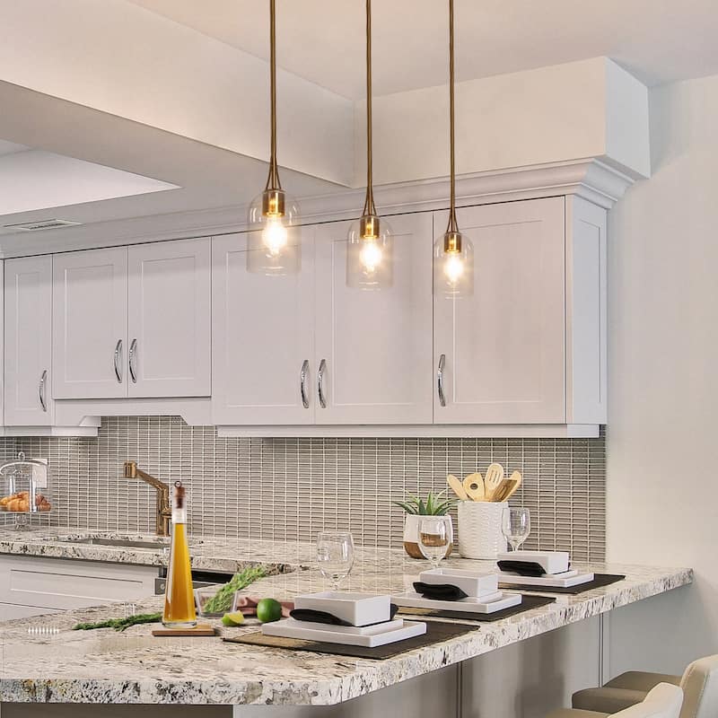 Modern 1-Light Gold Glass Pendant Lights Kitchen Island Lights - Brass Gold - D5.1"*H11.2"