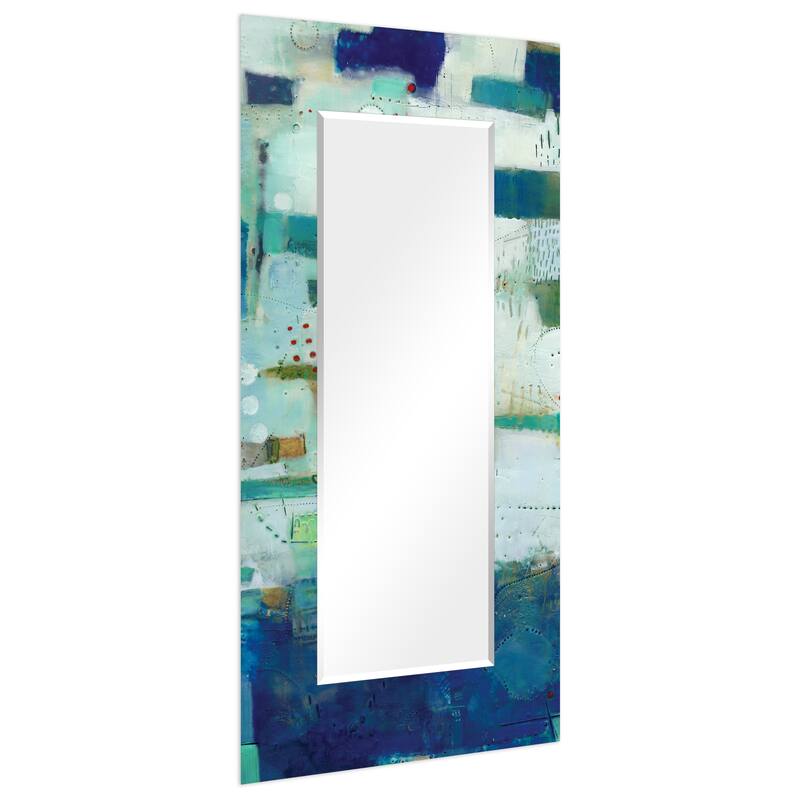 Frameless Beveled Wall Mirror with Blue Printed Edges - 36" x 72" - 36" x 72"