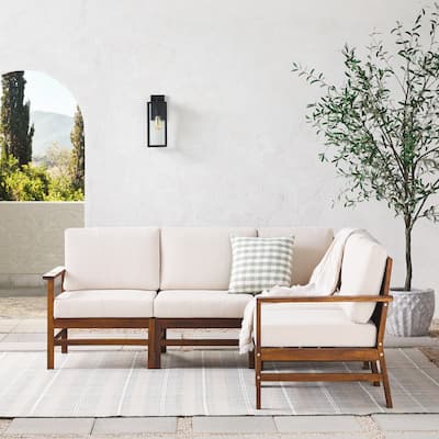 Walker Edison 5-Piece Modern Solid Acacia Wood Patio Sectional