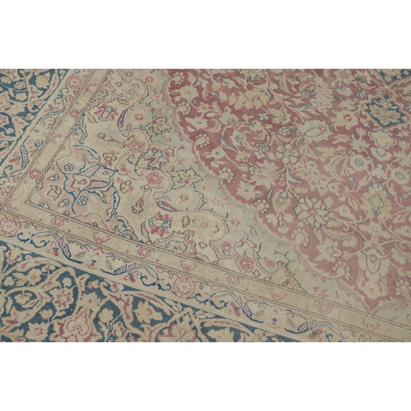 Hand Knotted Oriental 100% Wool Carpet Traditional Floral Pink Kerman Area Rug - 13' 0'' X 9' 7''