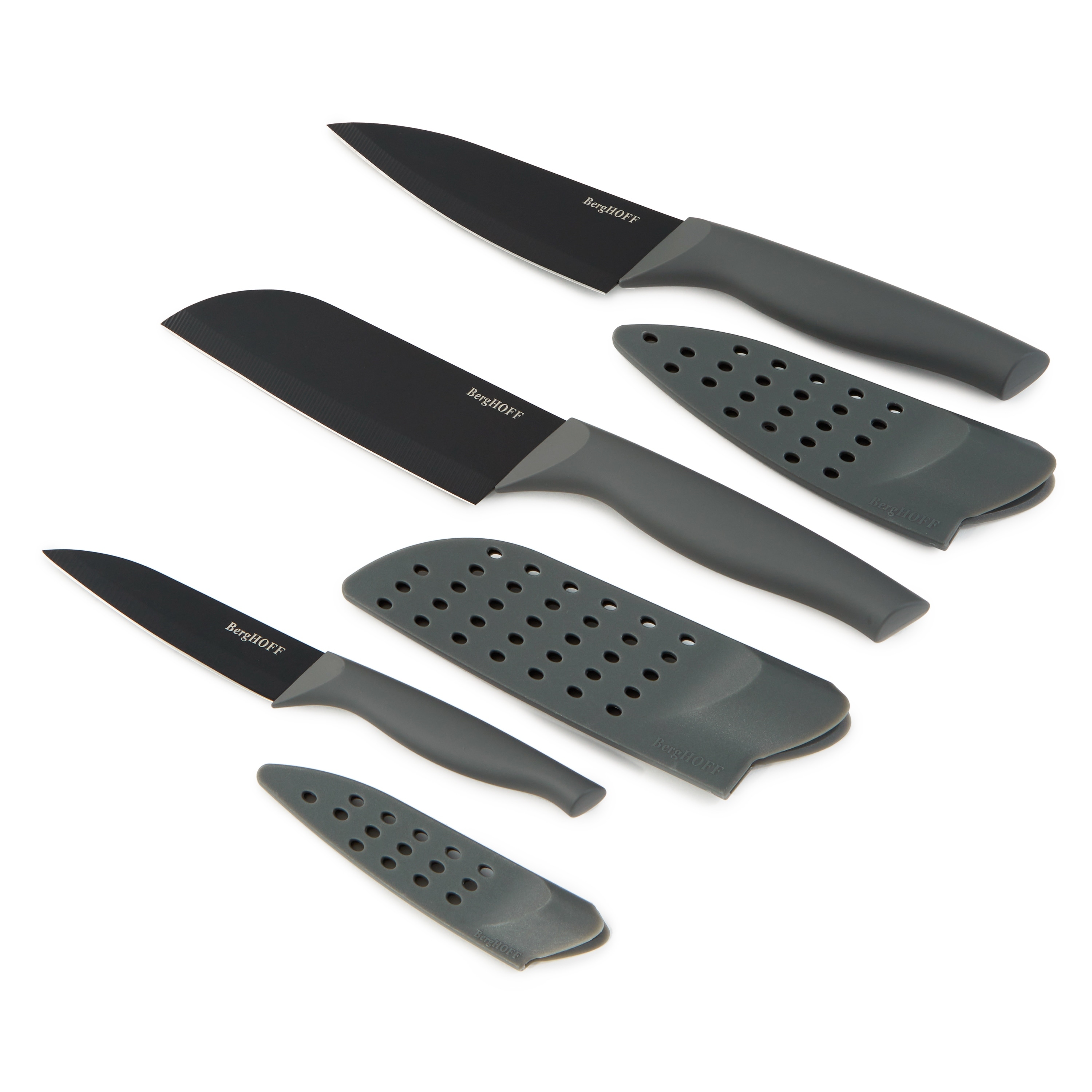 BergHOFF DiNA Vector 3Pc Stainless Steel Knife Set with Protected Sleeve, Ceramic Coated