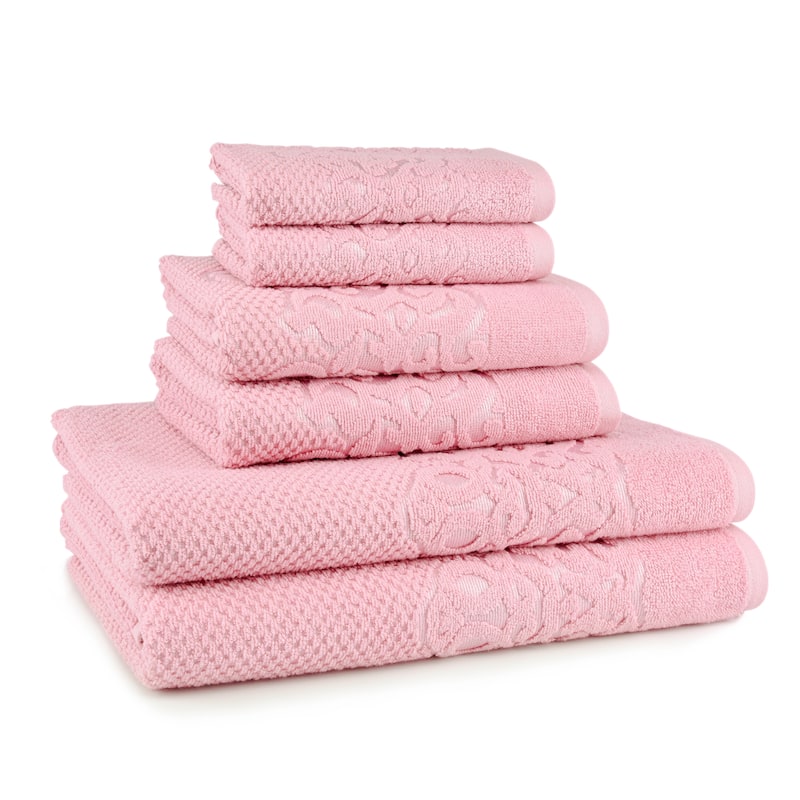 East'N Blue Galata Turkish Cotton Bath Towel Set (Set of 6) - (2 Bath Towel, 2 Hand Towel, 2 Washcloth) - Rose