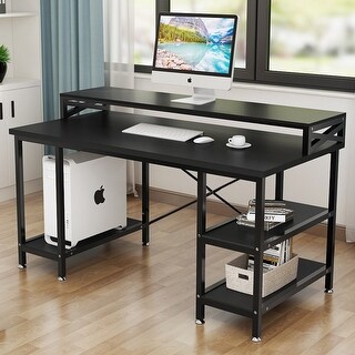Overstock Modern Home Office Computer Desk with Shelves and Monitor Stand (Black)